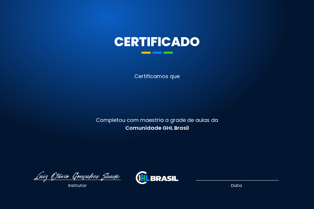 Modelo do certificado da Comunidade GHL Brasil