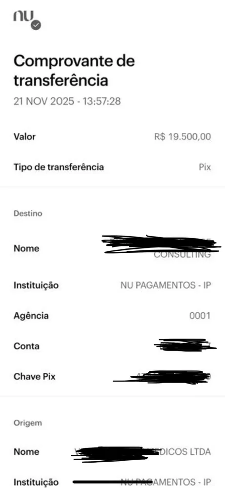 Comprovante de Pix recebido (nome ocultado)