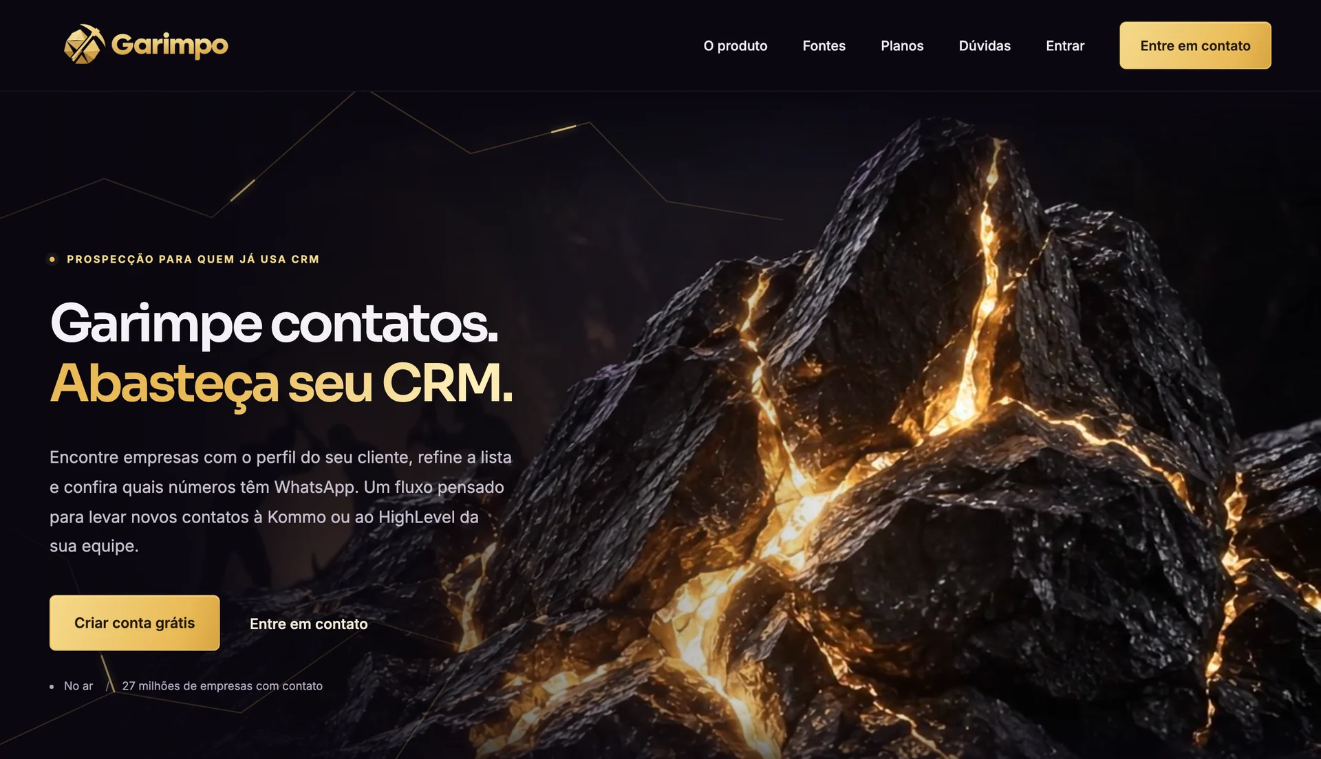 Tela do Garimpo: geração de listas de contatos para abastecer o CRM.